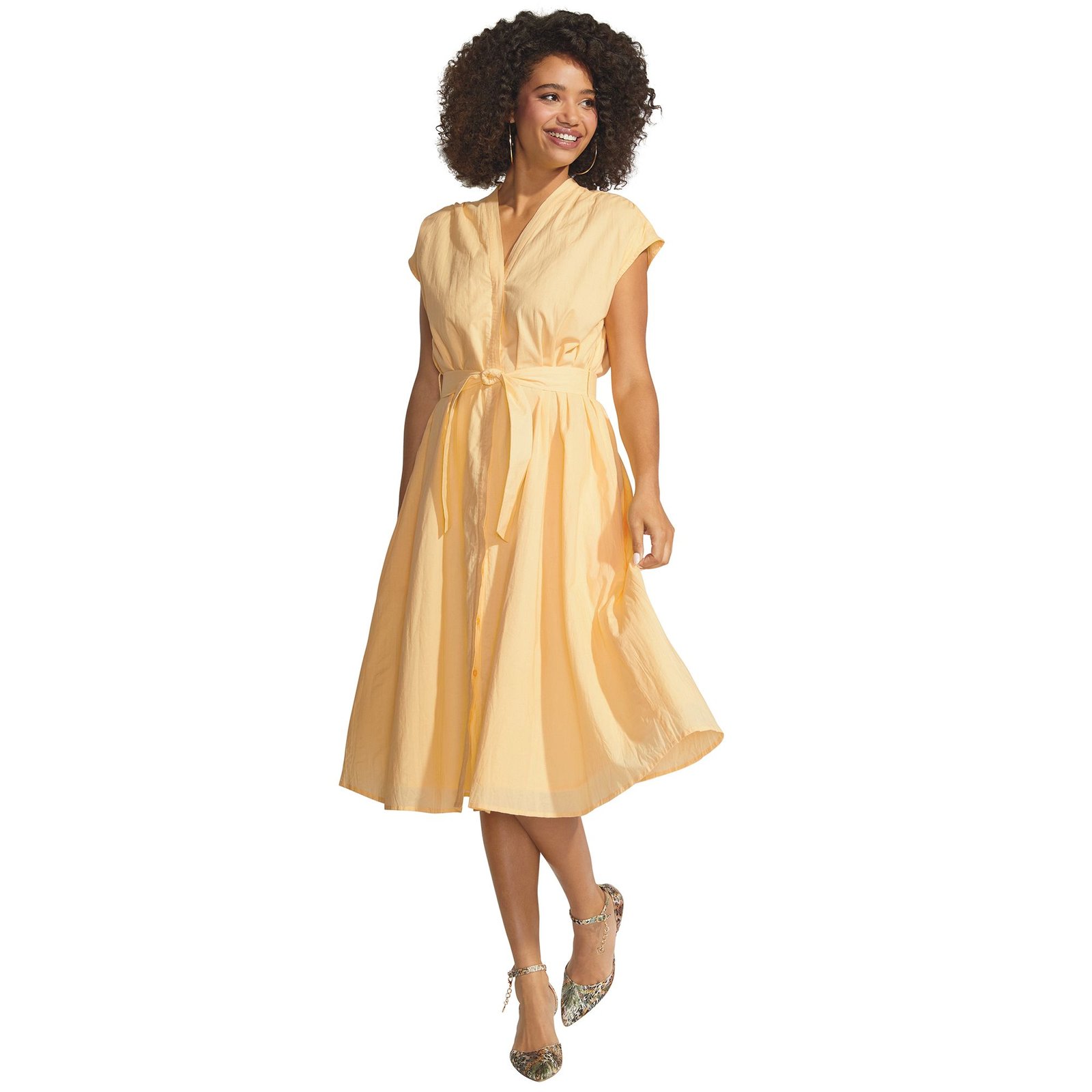 Masseys Cotton Tie Waist Dress Yellow Dresses X