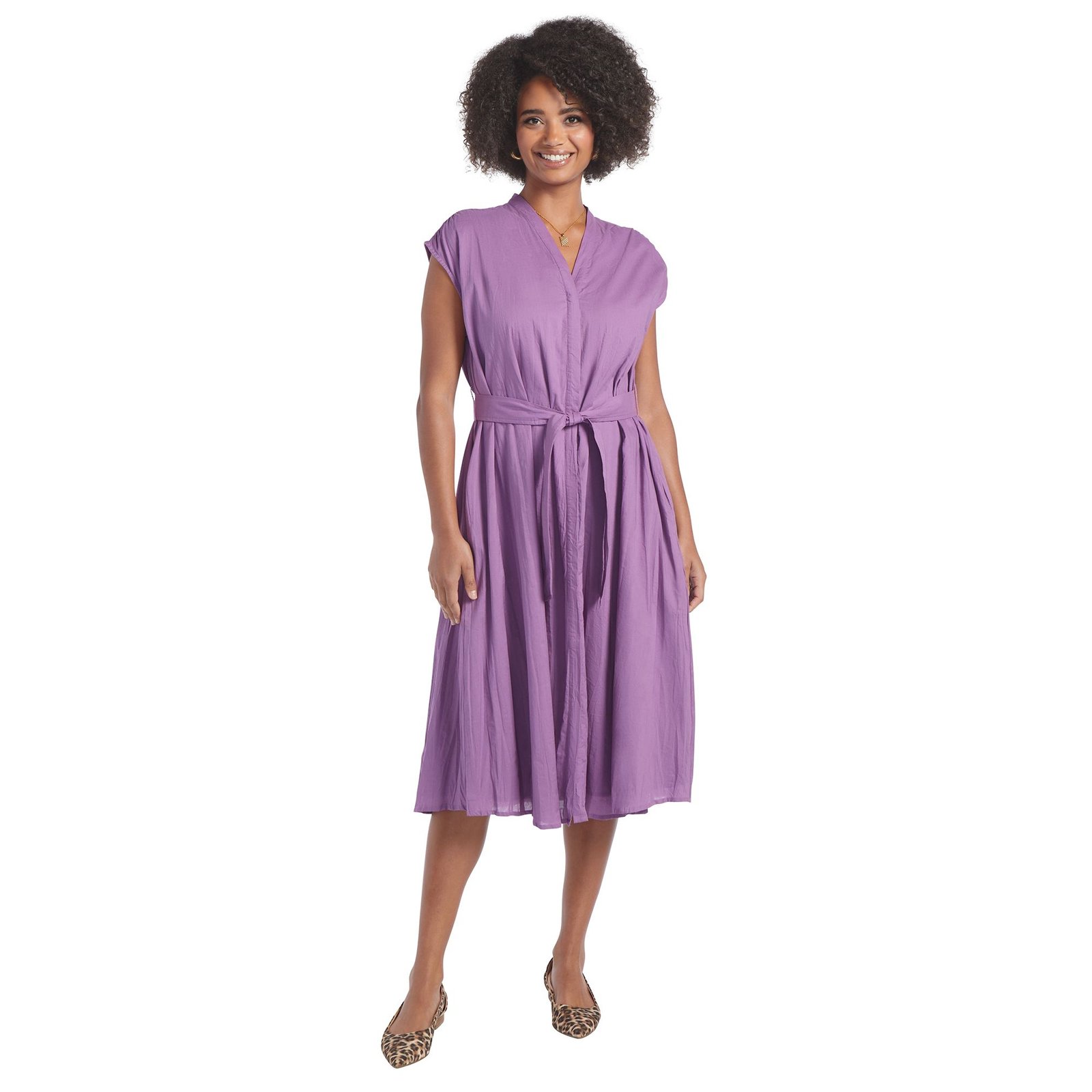 Masseys Cotton Tie Waist Dress Purple Dresses X