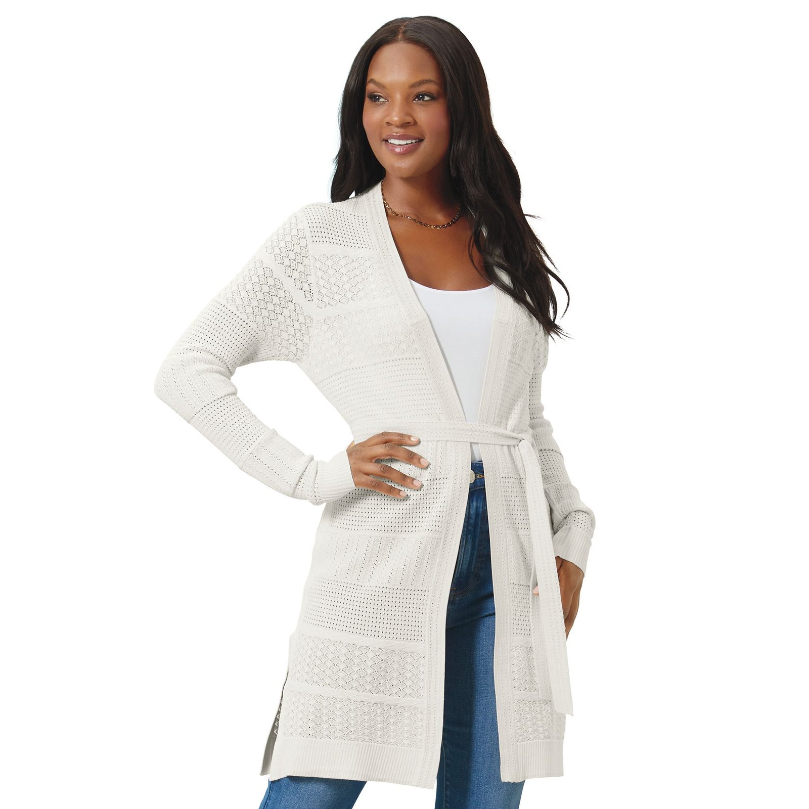 Masseys Pointelle Cardigan White Sweaters X