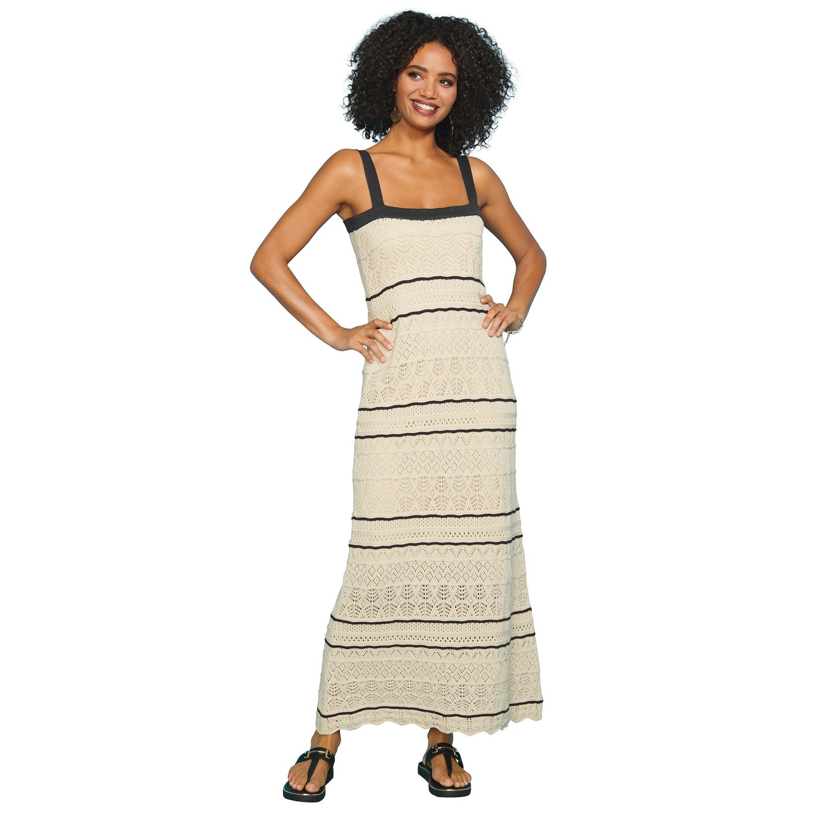 Masseys Crochet Maxi Dress Bone Dresses