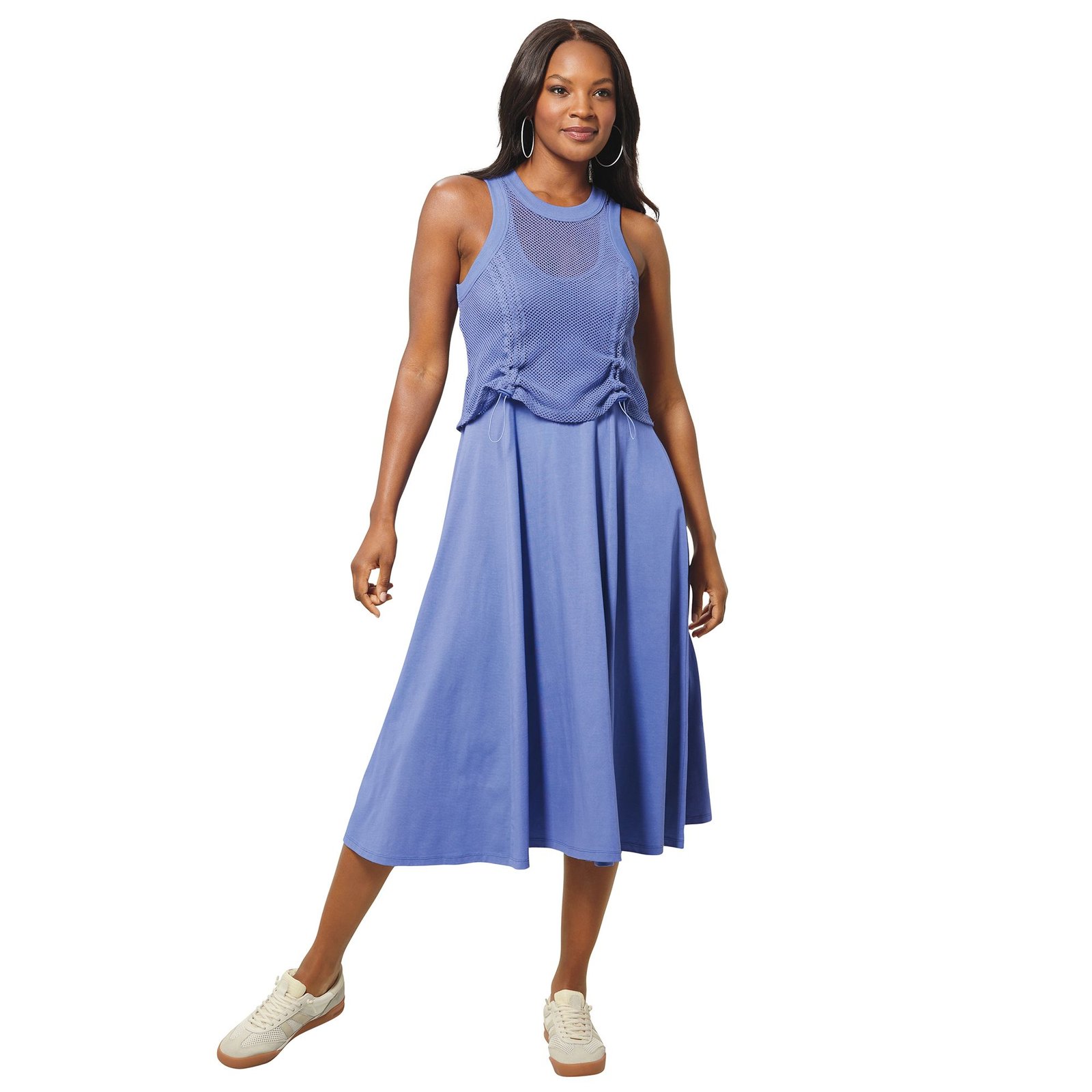 Masseys Ruched Mesh Top Dress Purple Dresses