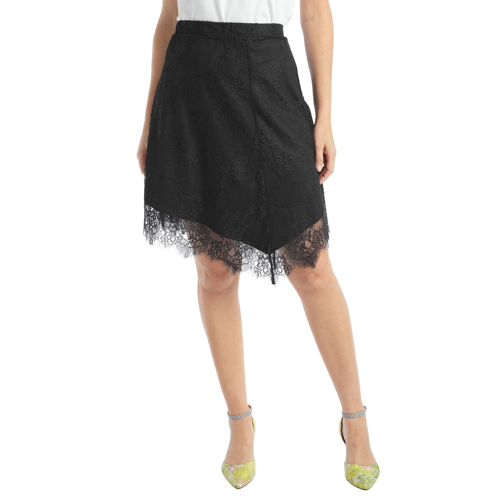 Masseys Asymmetric Lace Detail Skirt Black Skirts X