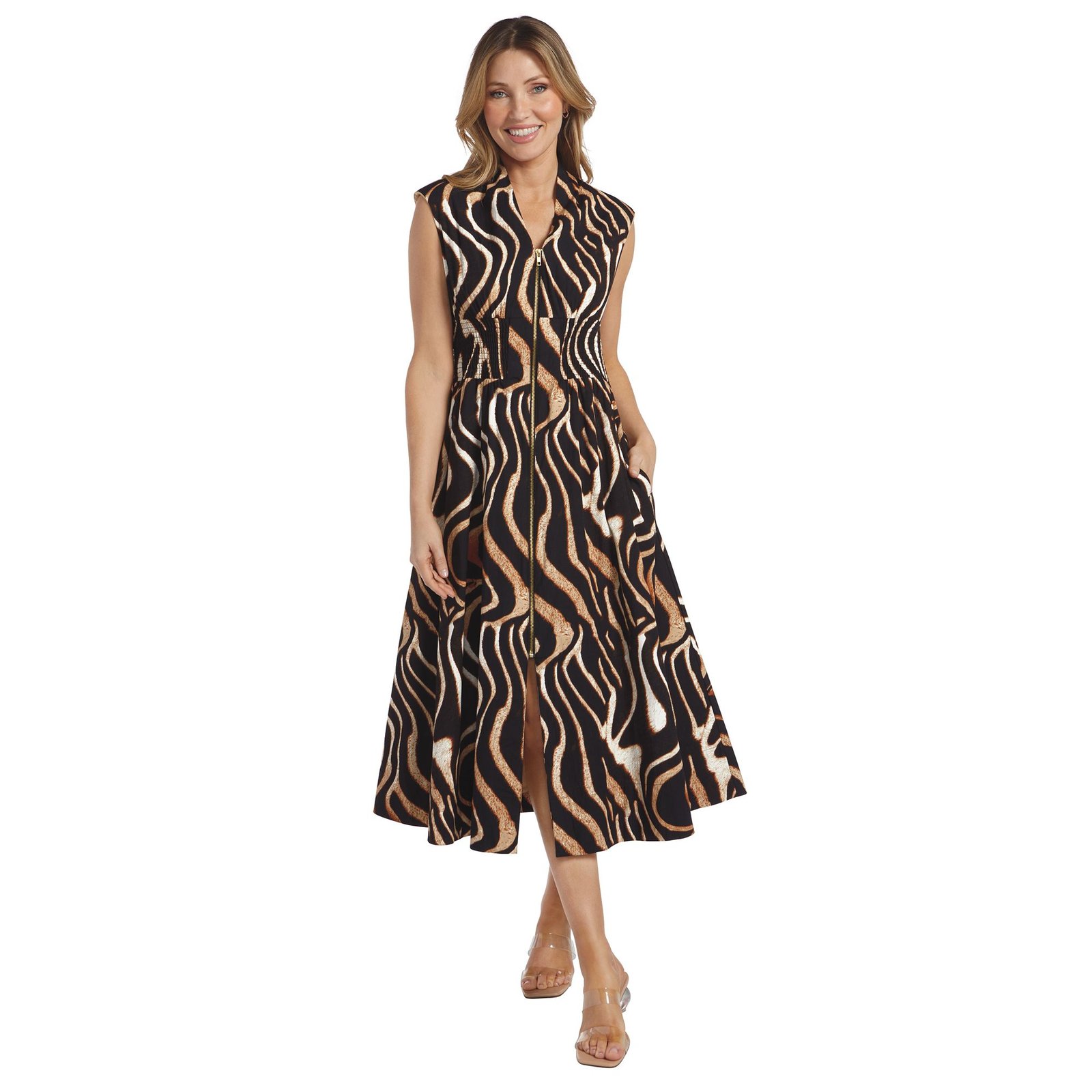 Masseys Zip-Front C Waist Midi Dress Brown Dresses X