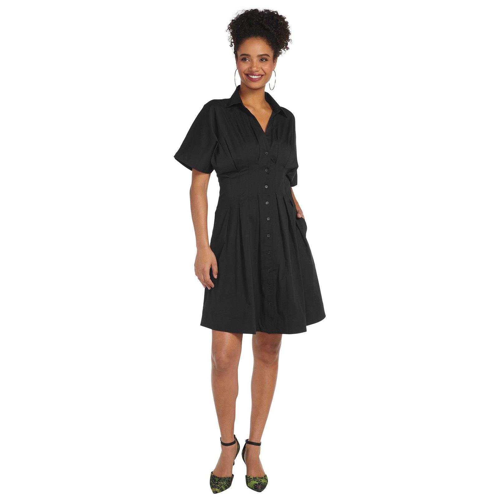 Masseys Pleat Waist Shirt Dress Black Dresses X