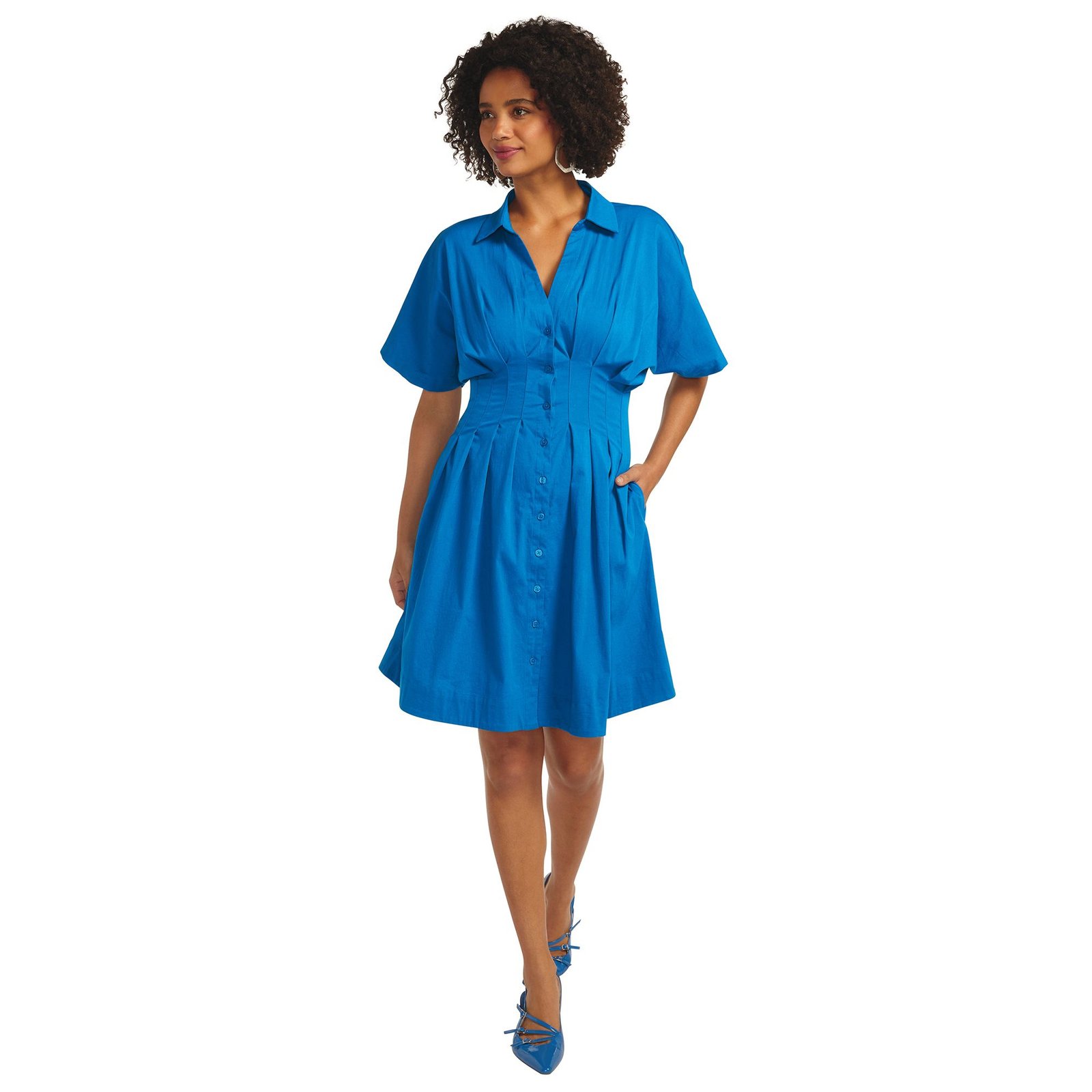 Masseys Pleat Waist Shirt Dress Blue Dresses X