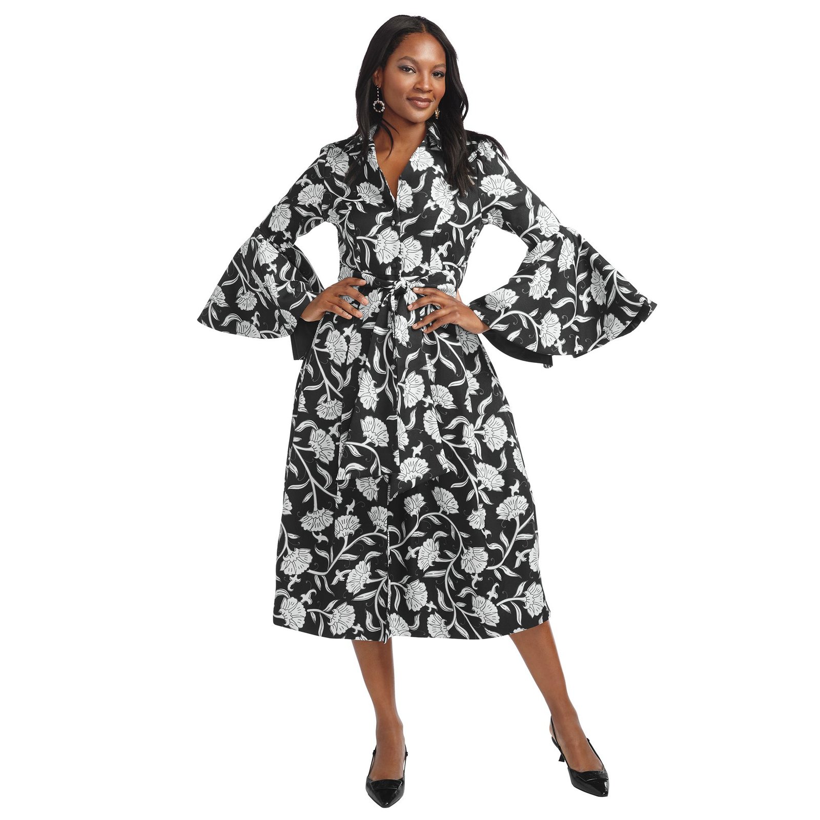 Masseys Bell Sleeve Midi Dress Multi Dresses W