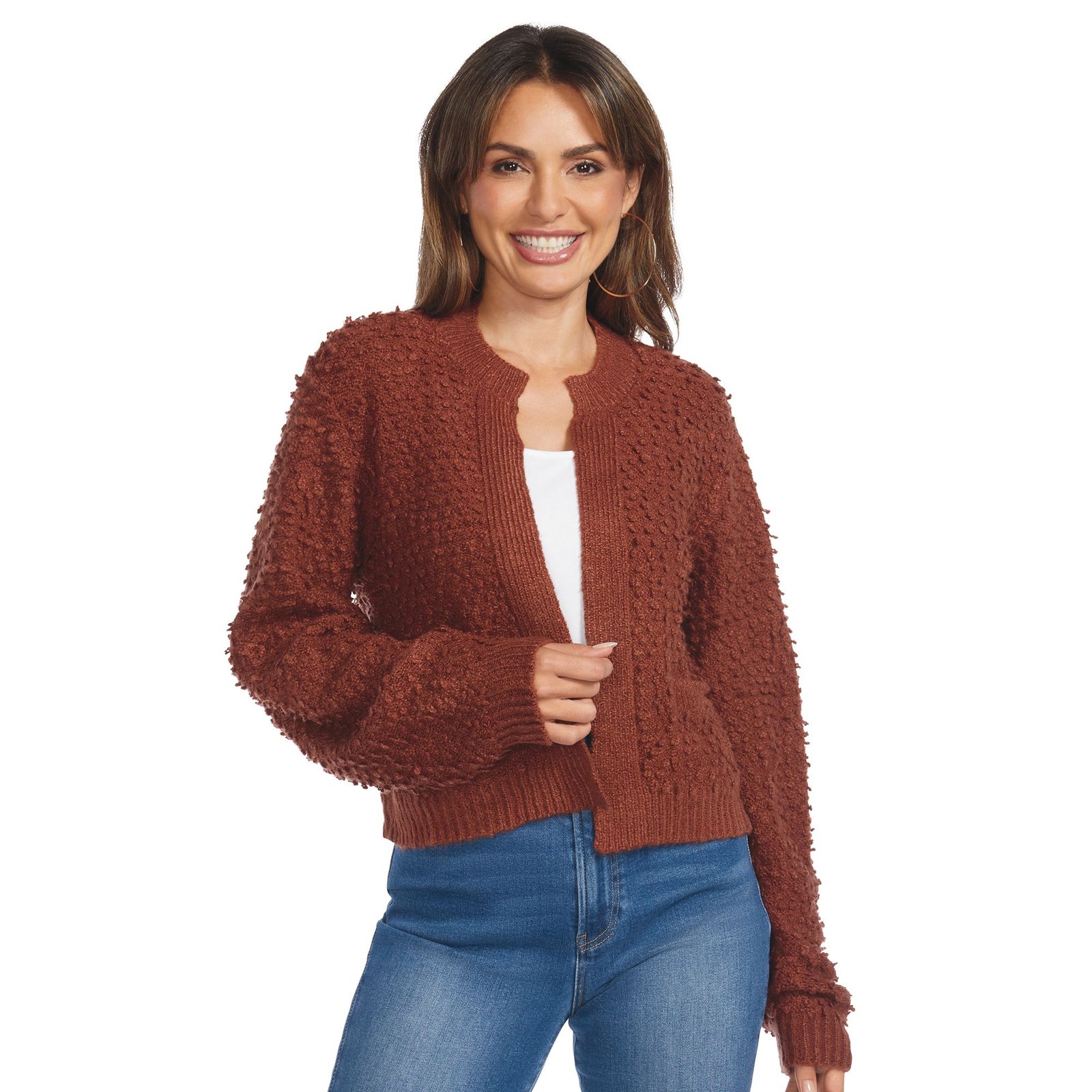 Masseys Textured Knit Cardigan Red Sweaters