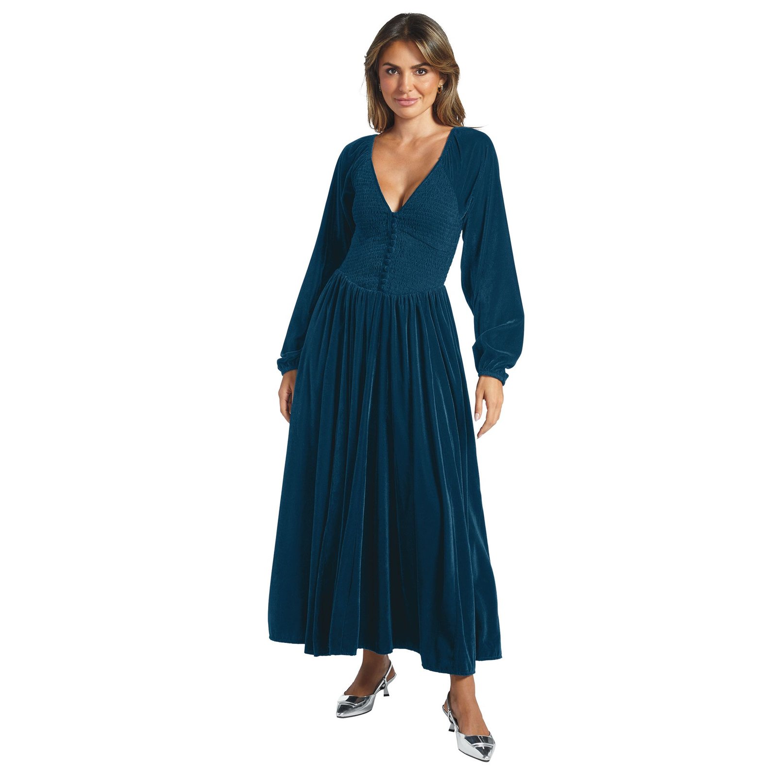 Masseys Velvet Long Sleeve Maxi Dress Blue Dresses X
