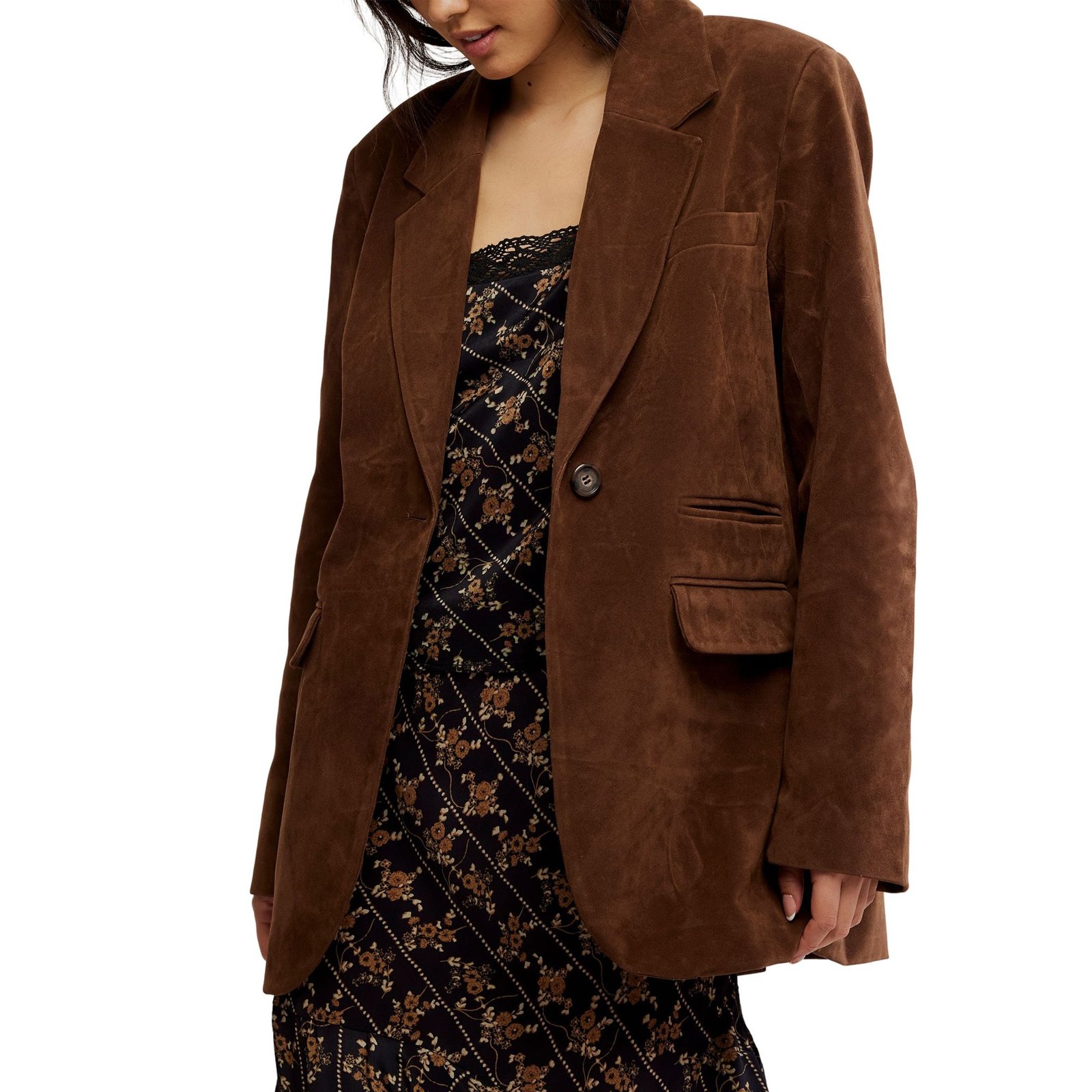 Free People Women's Paper Cut Vegan Blazer Brown Jackets