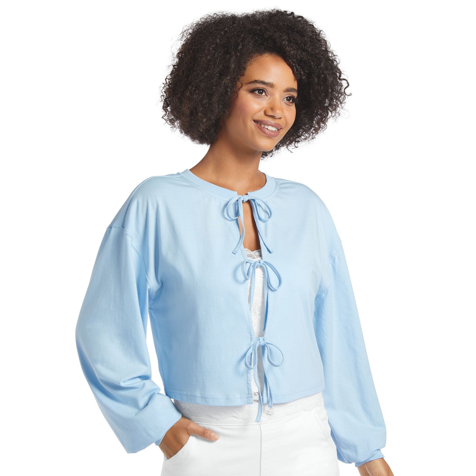 Masseys Bow Anywhere Cardigan Blue Knit Tops X