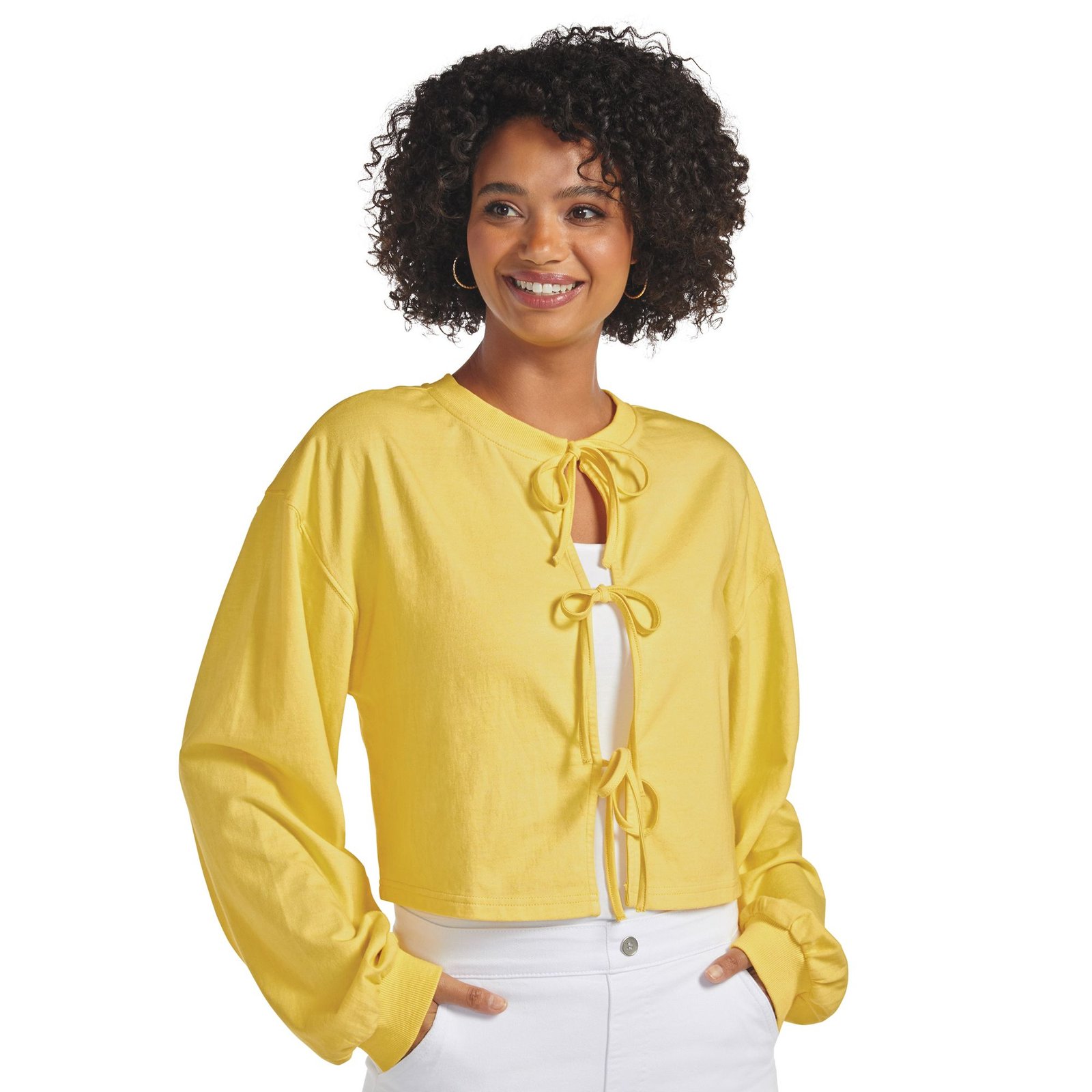 Masseys Bow Anywhere Cardigan Yellow Knit Tops X