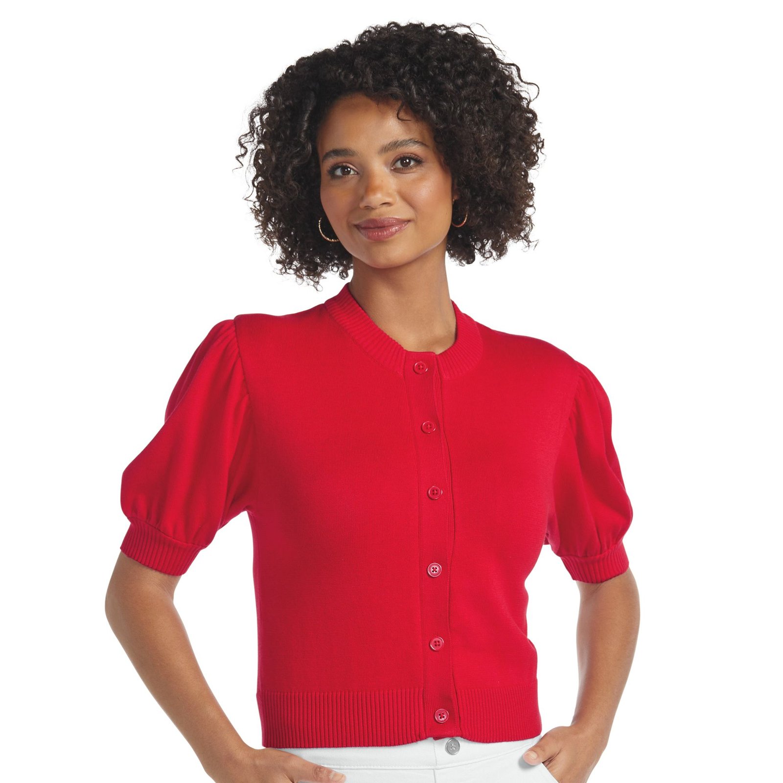 Masseys Puff Sleeve Sweater Cardigan Red Sweaters