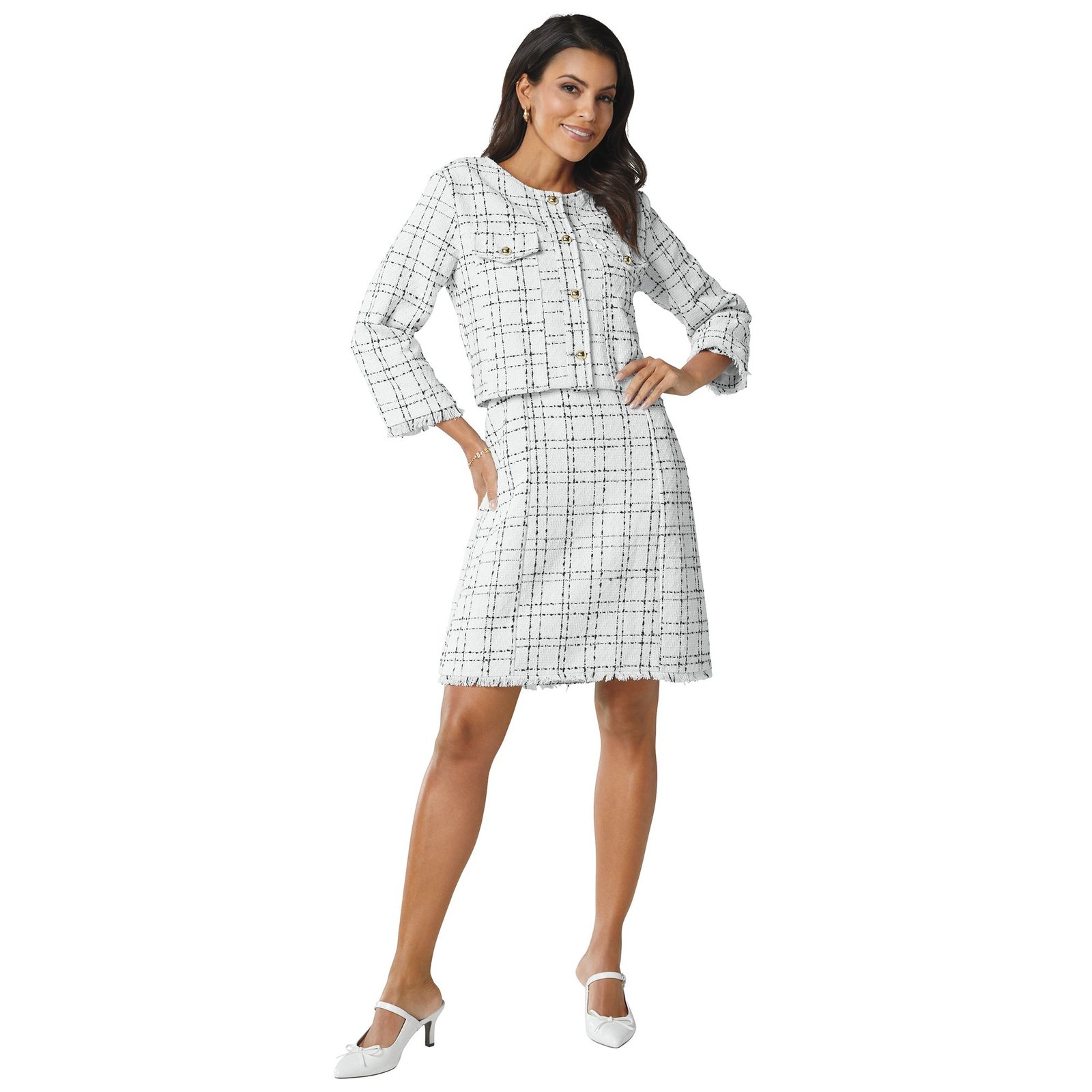 Masseys Classic Tweed Dress Set Black Sets