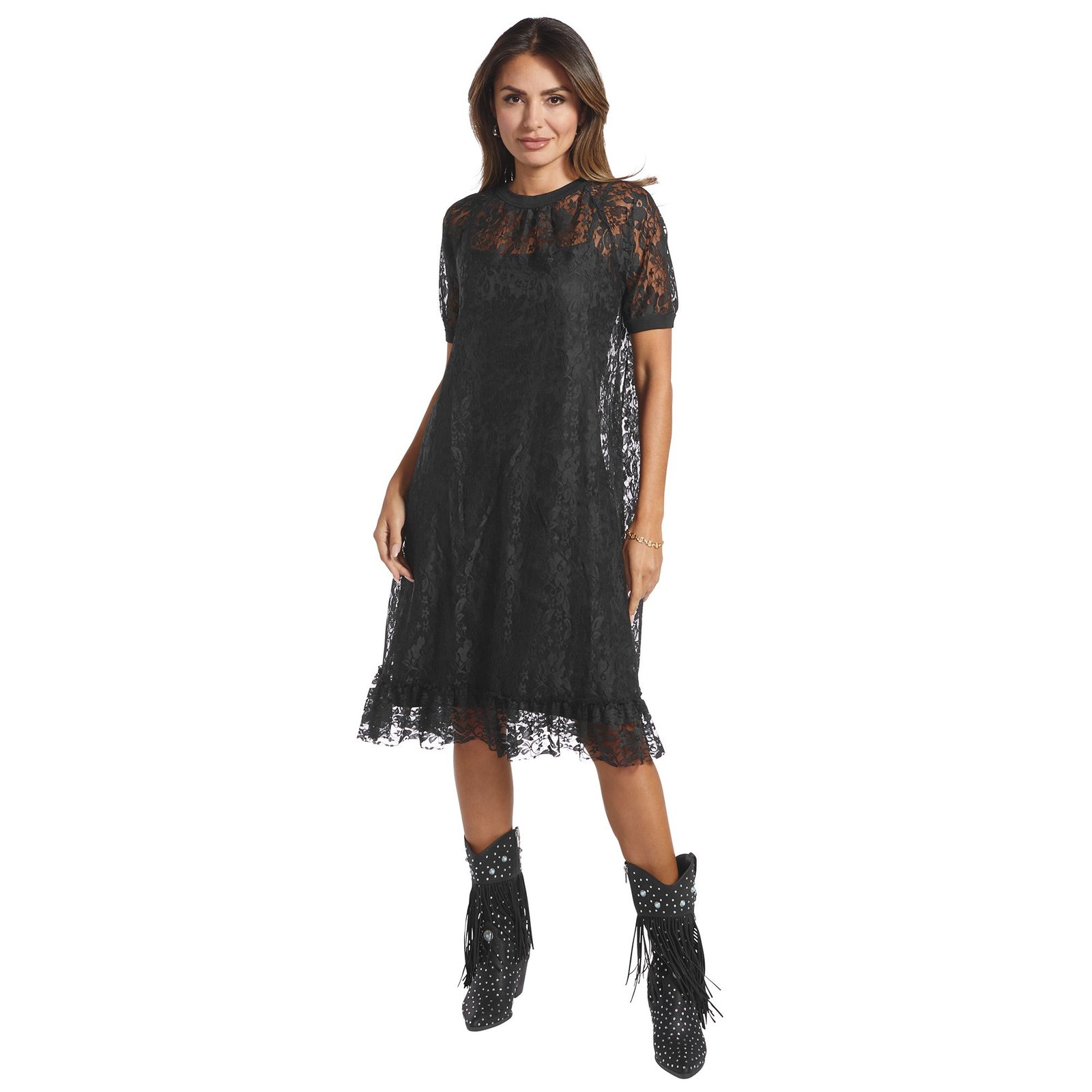 Masseys Lacy Shirt Dress Black Dresses X