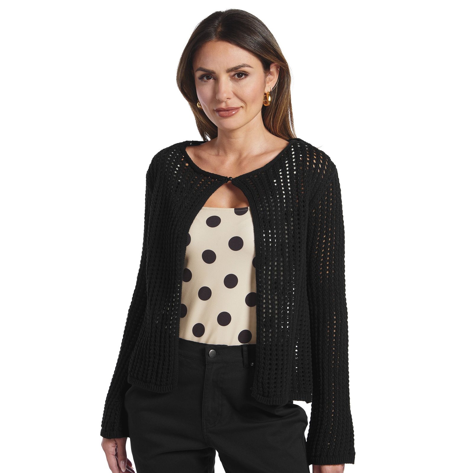 Masseys Open Knit Cardigan Black Knit Tops X