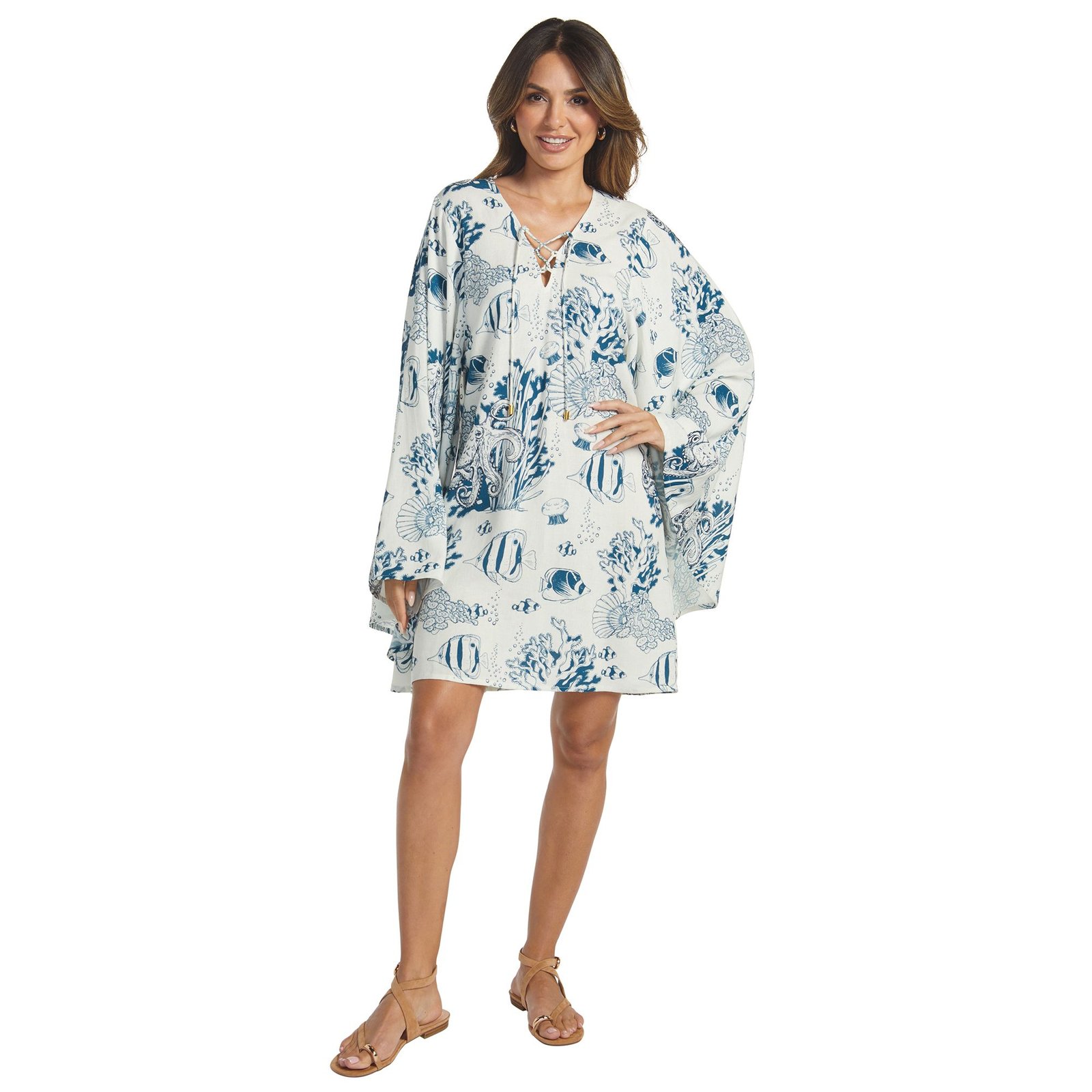 Masseys Festival Flare-Sleeve Dress Blue Dresses X