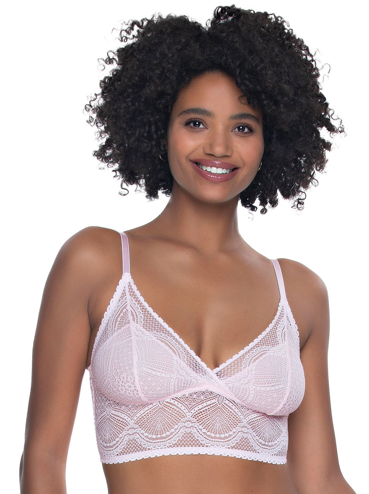 Finesse Super Stretchy Lace Cami Bralette, Barely Pink L