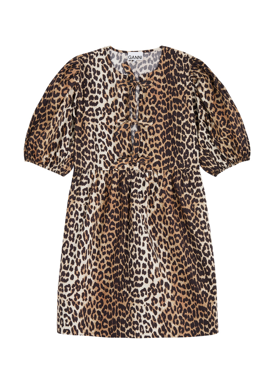 Ganni Leopard-print Cotton-poplin Mini Dress - S
