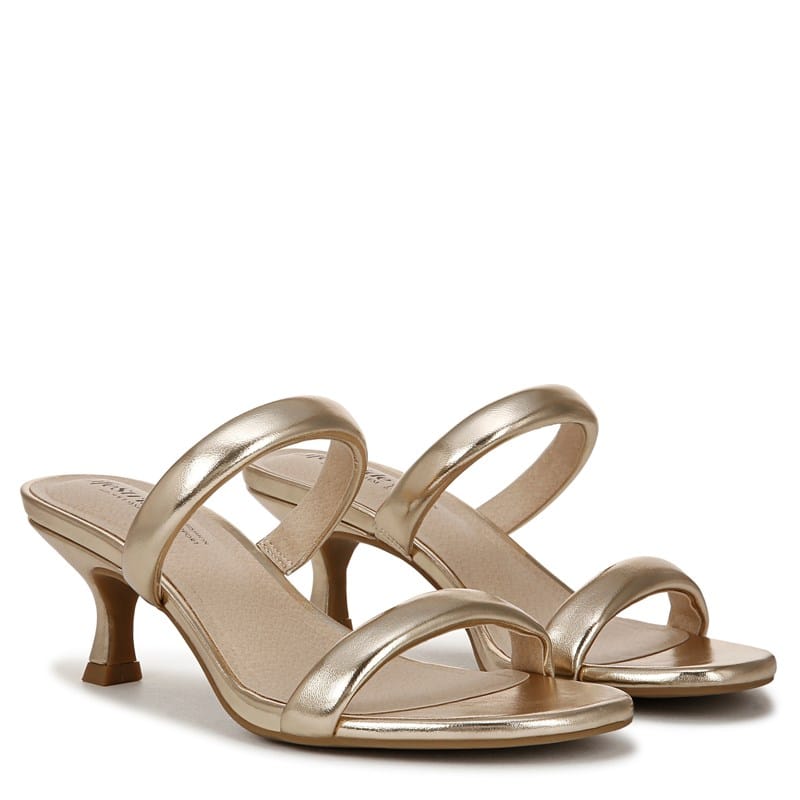 Lifestride Women's Nalani Dress Sandals Platino Gold Faux Leather - Size .