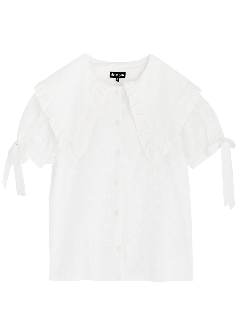 Sister Jane Poodle Bow Embroidered Cotton Blouse - White - S