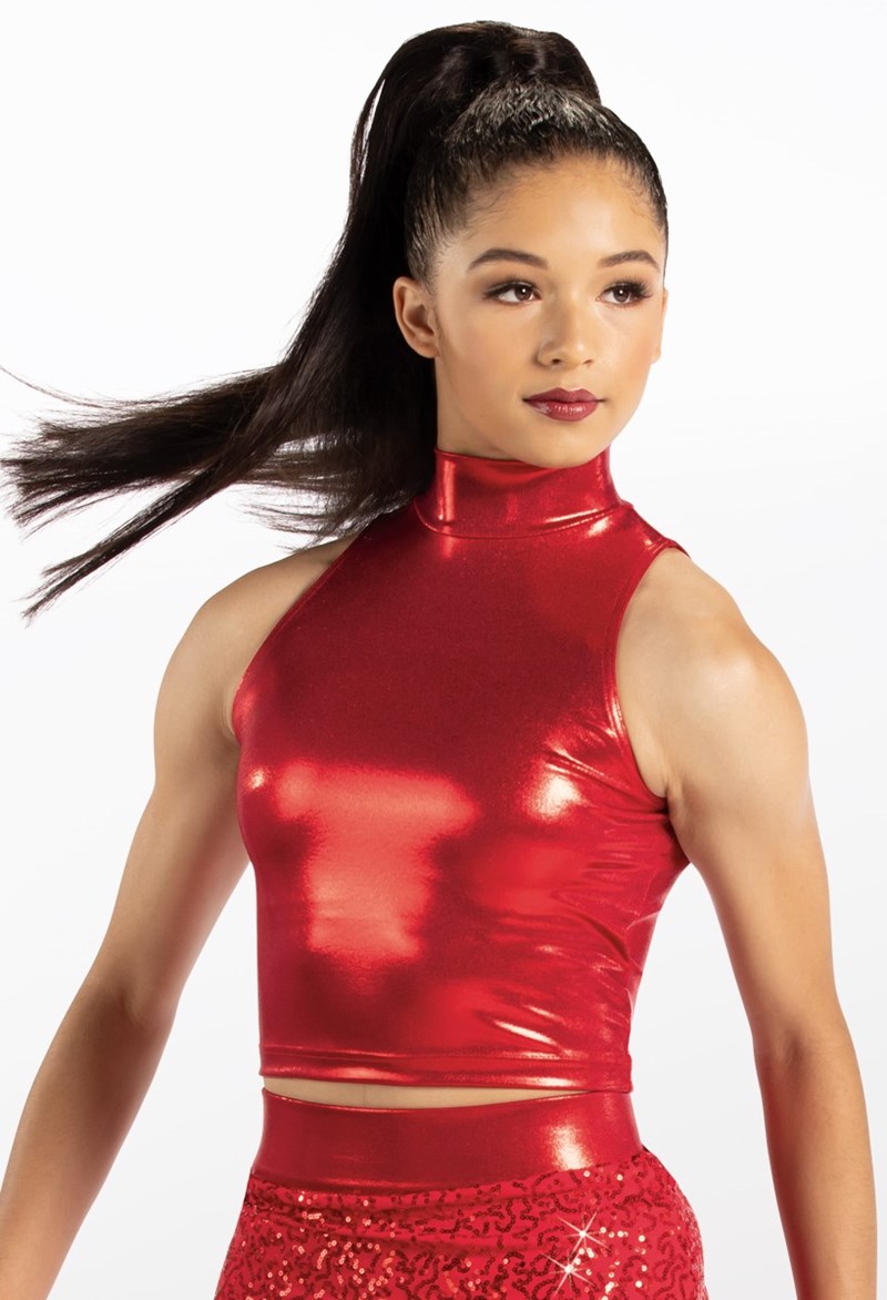 Sleeveless Metallic Crop Top - Red - Large Adult - Dance Top