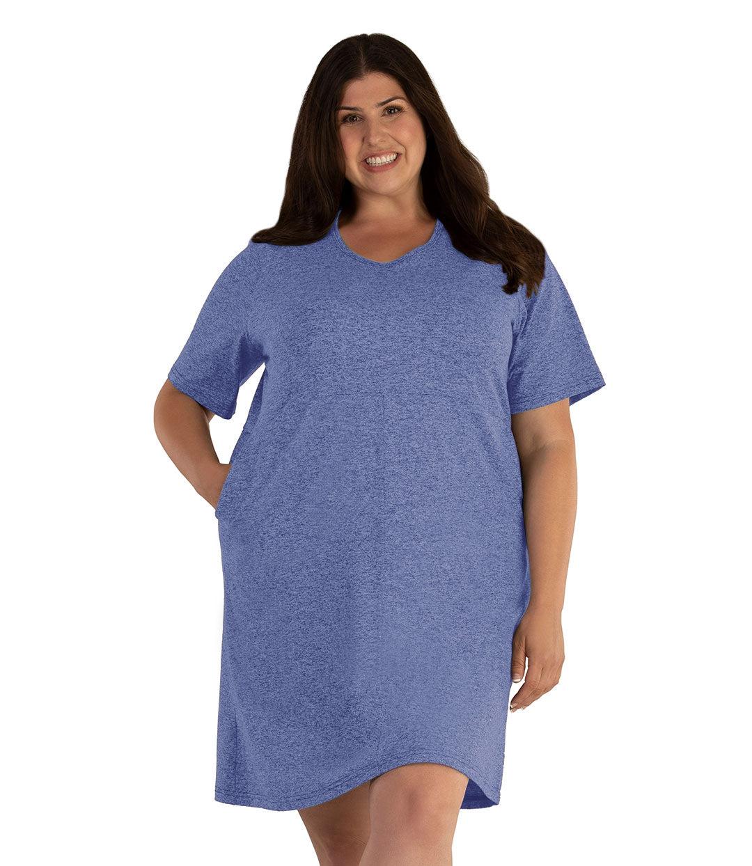 SoftWik Short Sleeve Dress with Pockets - FINAL SALE, X Heather Royal