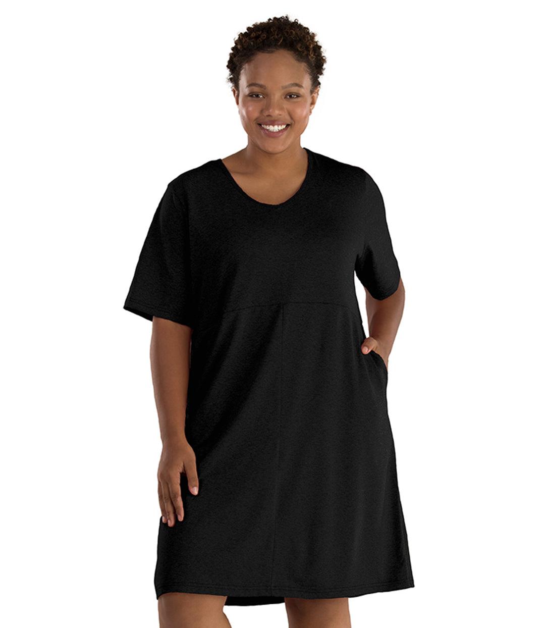SoftWik Short Sleeve Dress with Pockets - FINAL SALE, Black