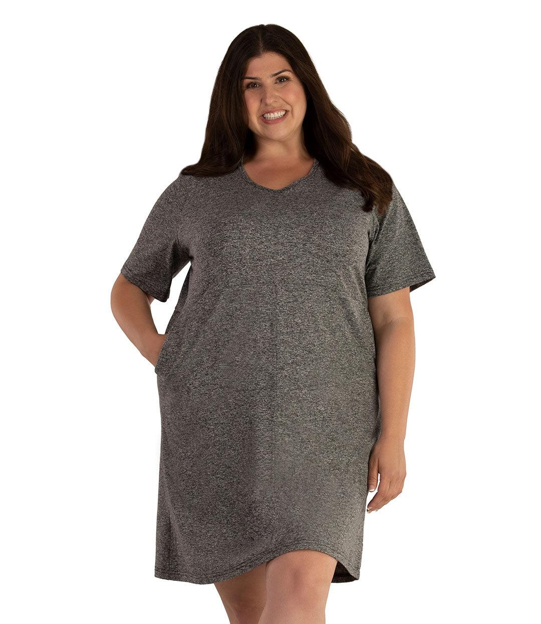 SoftWik Short Sleeve Dress with Pockets - FINAL SALE, X Heather Grey