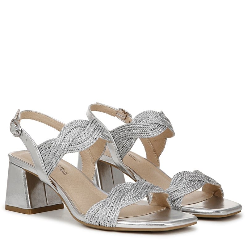 Lifestride Women's Charnelle Slingback Dress Sandals Silver Faux Leather - Size .