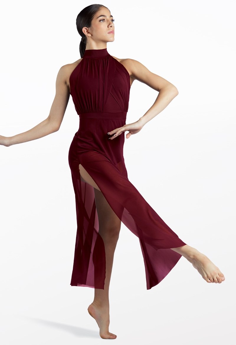 Crisscross Mesh Maxi Dress - Black Cherry - Medium Adult - Dance Dress