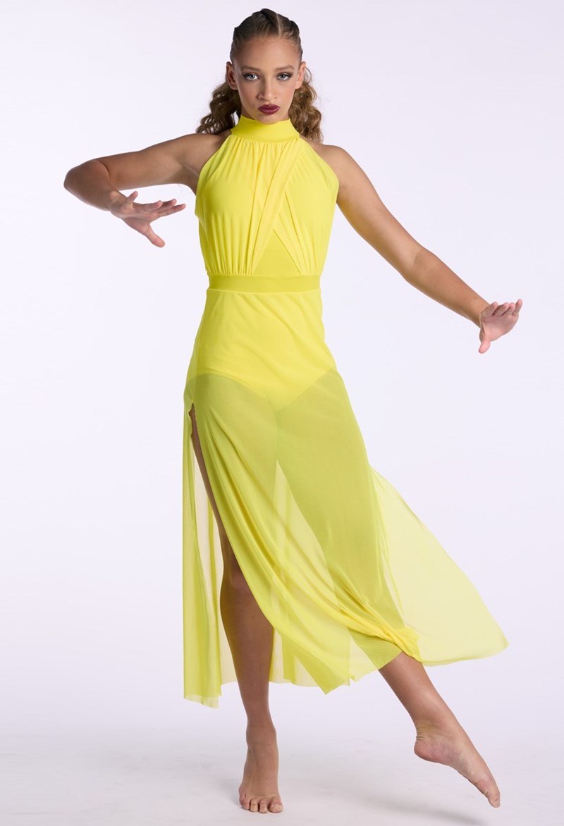 Crisscross Mesh Maxi Dress - Canary - Medium Adult - Dance Dress