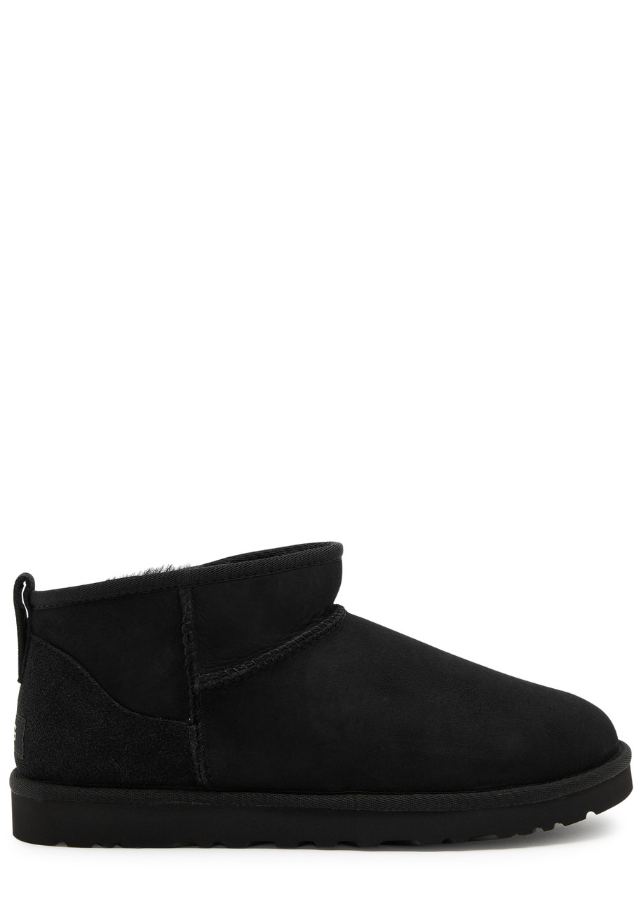 UGG Classic Women's Designer Ultra Mini Black Suede Ankle Boots - IT