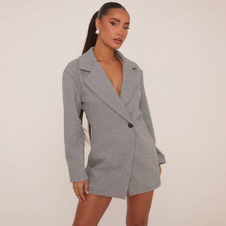 Long Sleeve Wool Look Asymmetric Blazer Playsuit In Grey, Women's Size