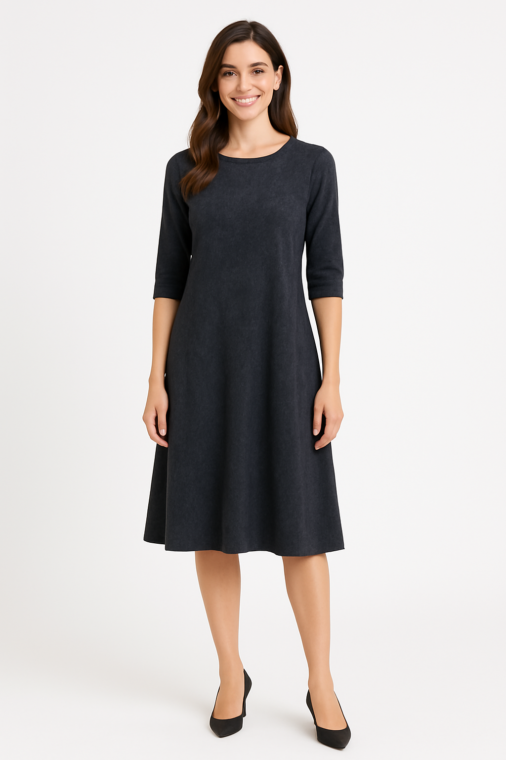Classic Knee Length A-Line Shirt Dress - Acid Wash Grey Medium