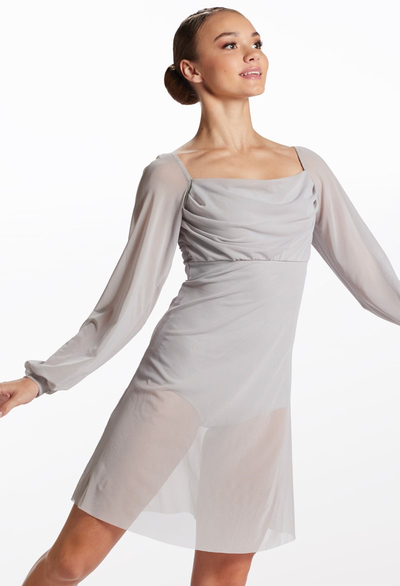 Mesh Poet Sleeve Dress - Soft Gray - Medium Adult - Dance Dress