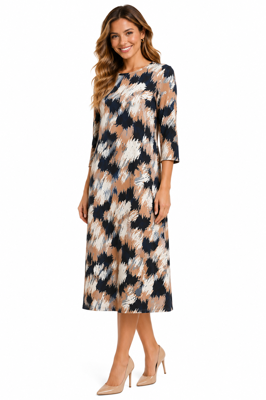 Shirt Dress - Comfortable A-Line Silhouette - - Abstract Plaid Medium