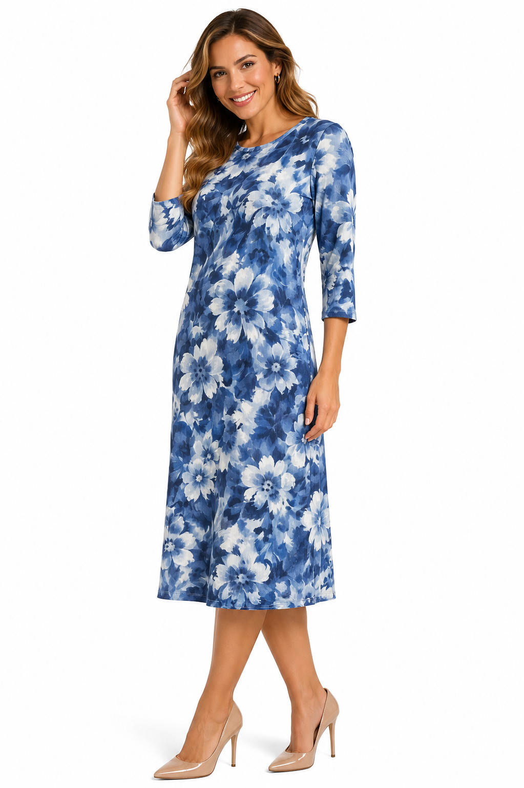 Shirt Dress - Comfortable A-Line Silhouette - - Blue Floral Small