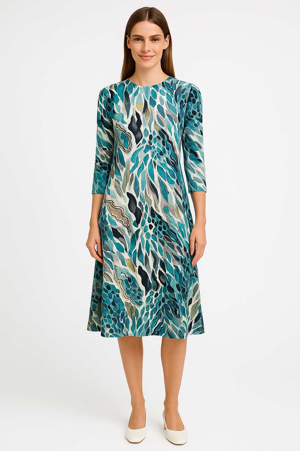 Past The Knee Shirt Dress - Comfortable A-Line Silhouette - Tropical Coral Reef Small