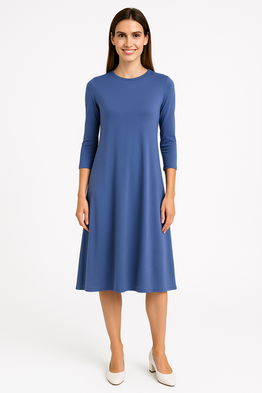 Past The Knee Shirt Dress - Comfortable A-Line Silhouette - Jeans Blue Large