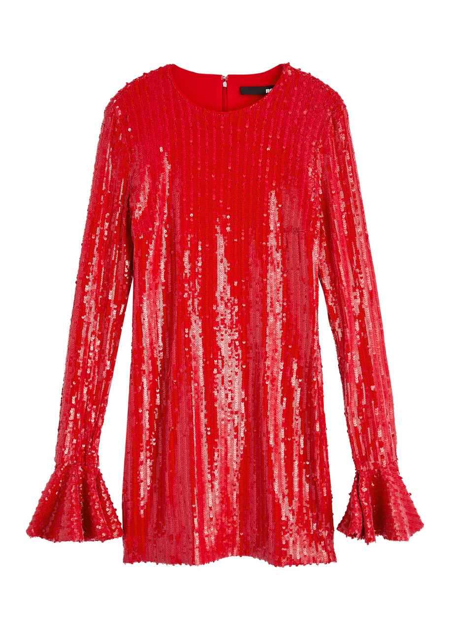 Rotate Sunday Sequin-embellished Tulle Mini Dress - Red - M