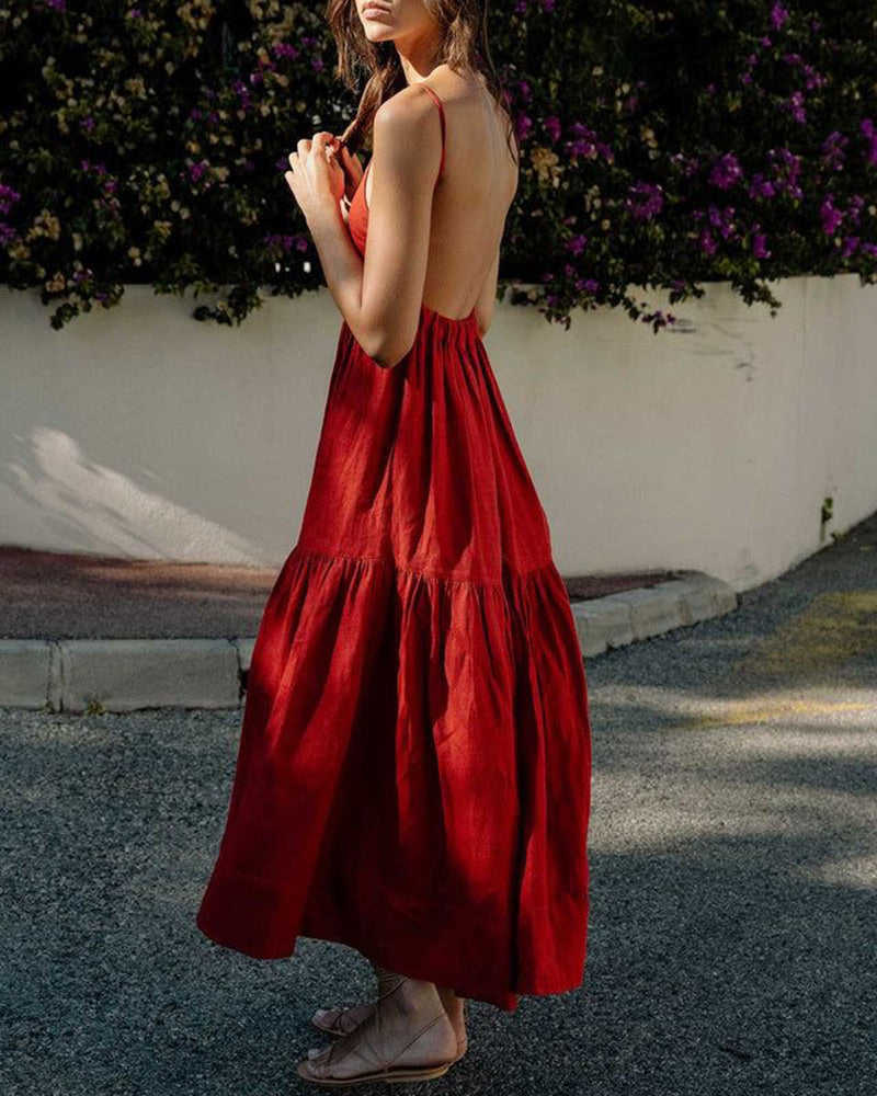 Zeagoo Women's Big Swing Backless Maxi Dress - Red