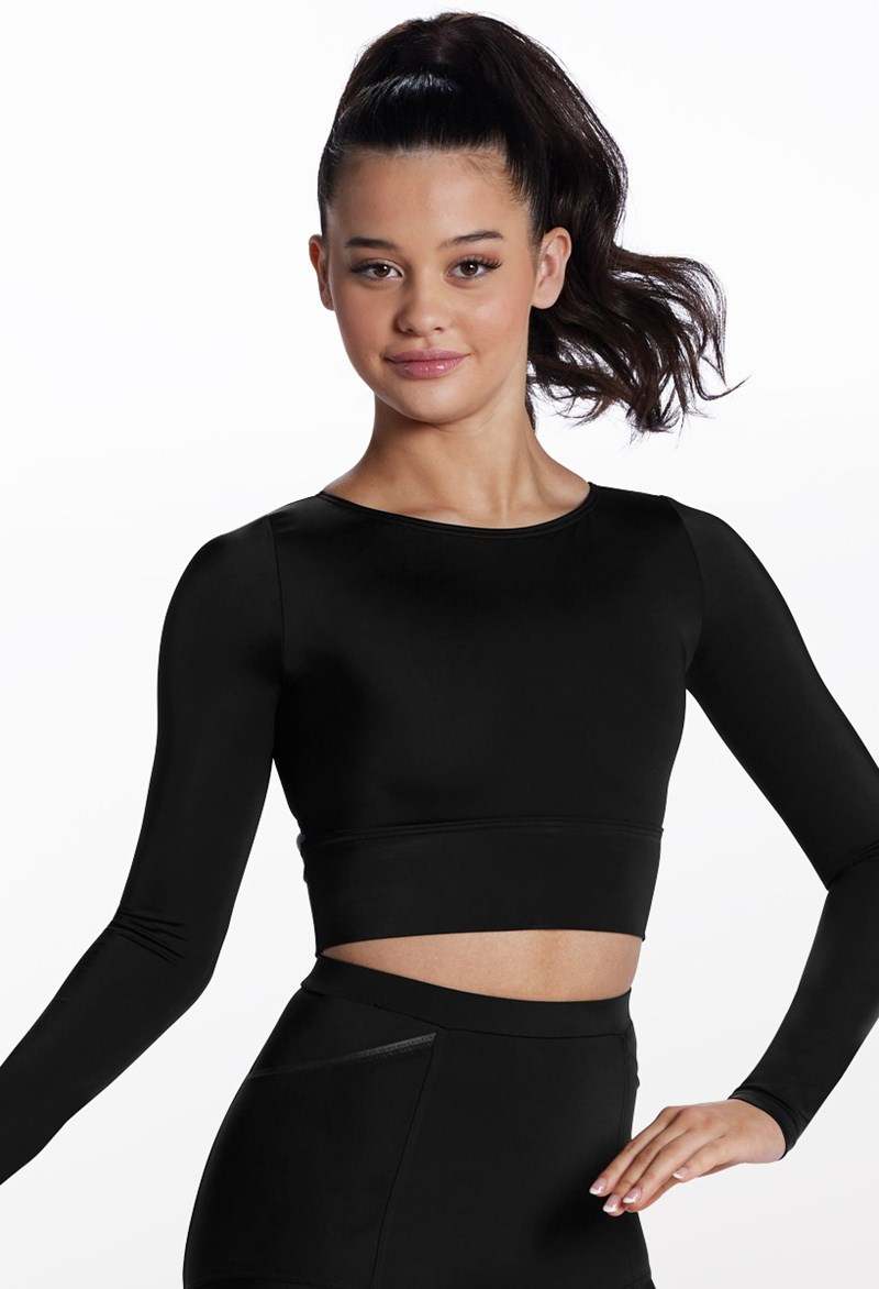 Long Sleeve O-Ring Crop Top - Black - Intermediate Child - Dance Top