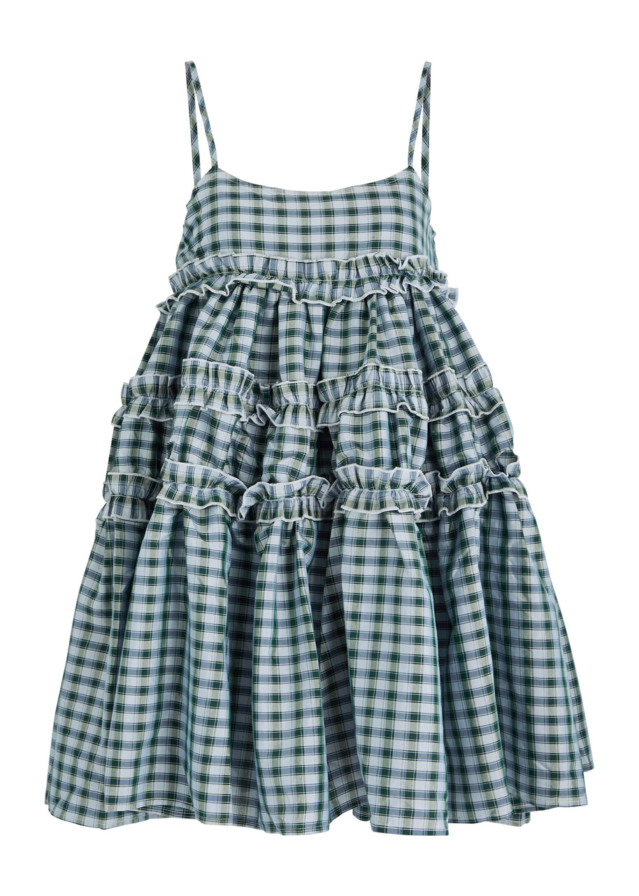 Sister Jane Arabella Checked Tiered Mini Dress - Blue - S