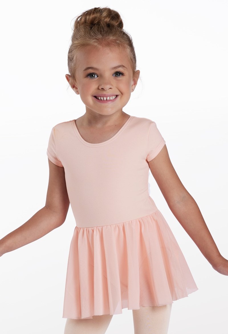 Sara Short Sleeve Bow Dress - Soft Pink - Medium Child - Dance Dress