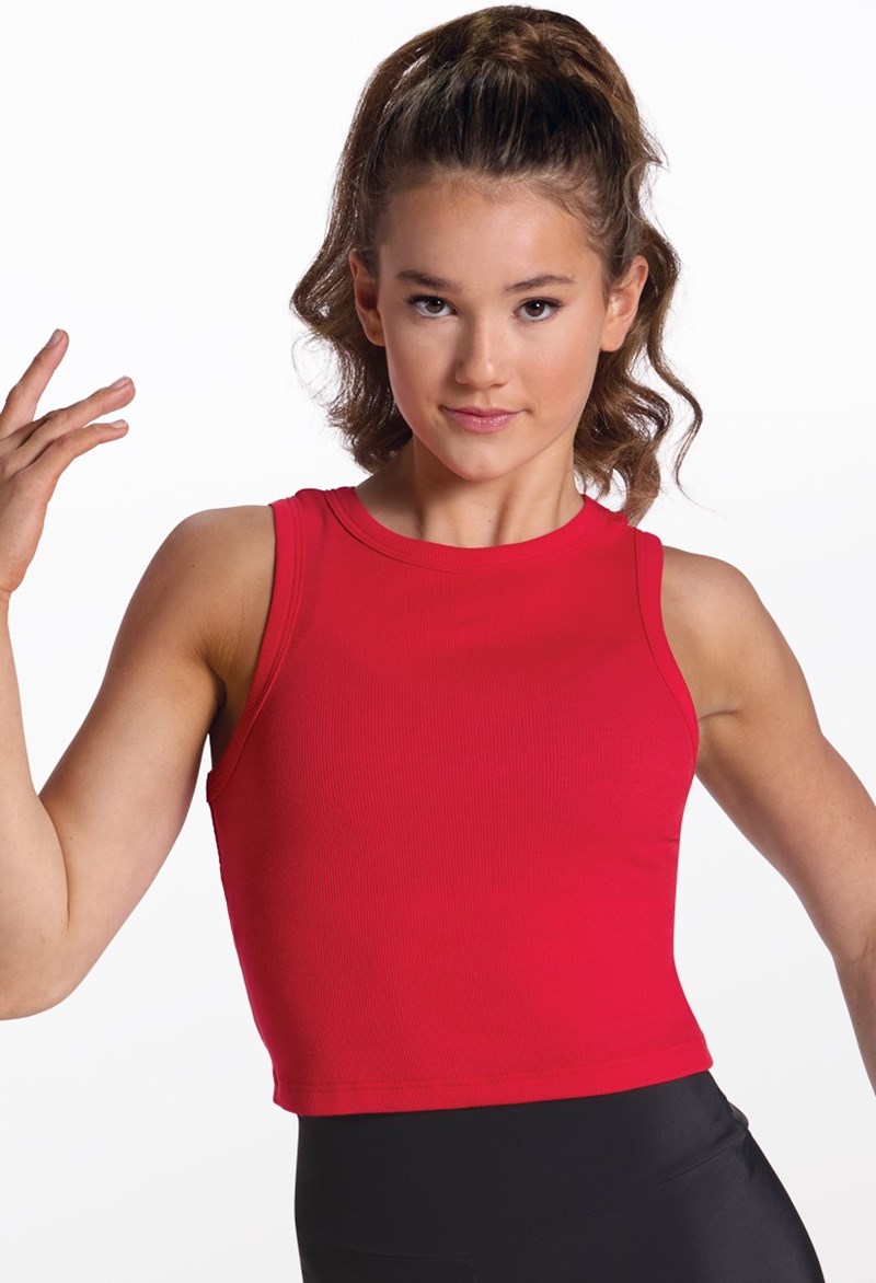Fine Rib Racerback Crop Tank - Red - Adult - Dance Top