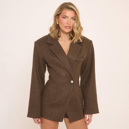 Long Sleeve Ced Waist Wool Look Blazer In Brown, Women's Size