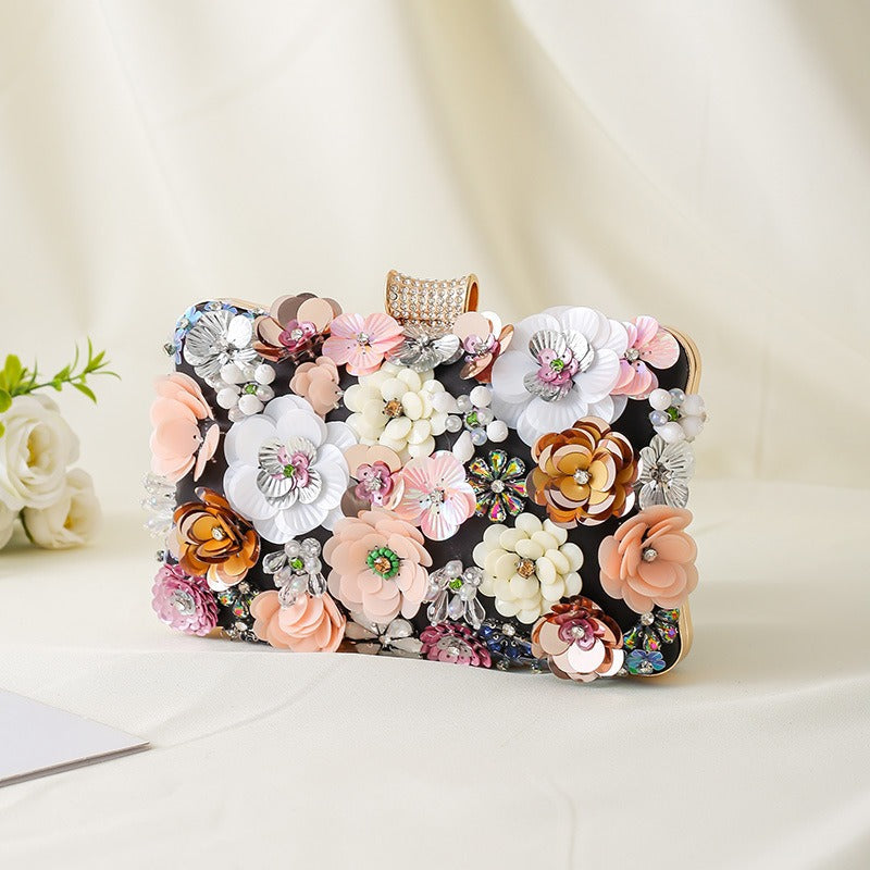Floral Evening Handbags Colorful Rhinestone Clutch Purses Floral Bride Wedding Handbag Chain Shoulder Bag