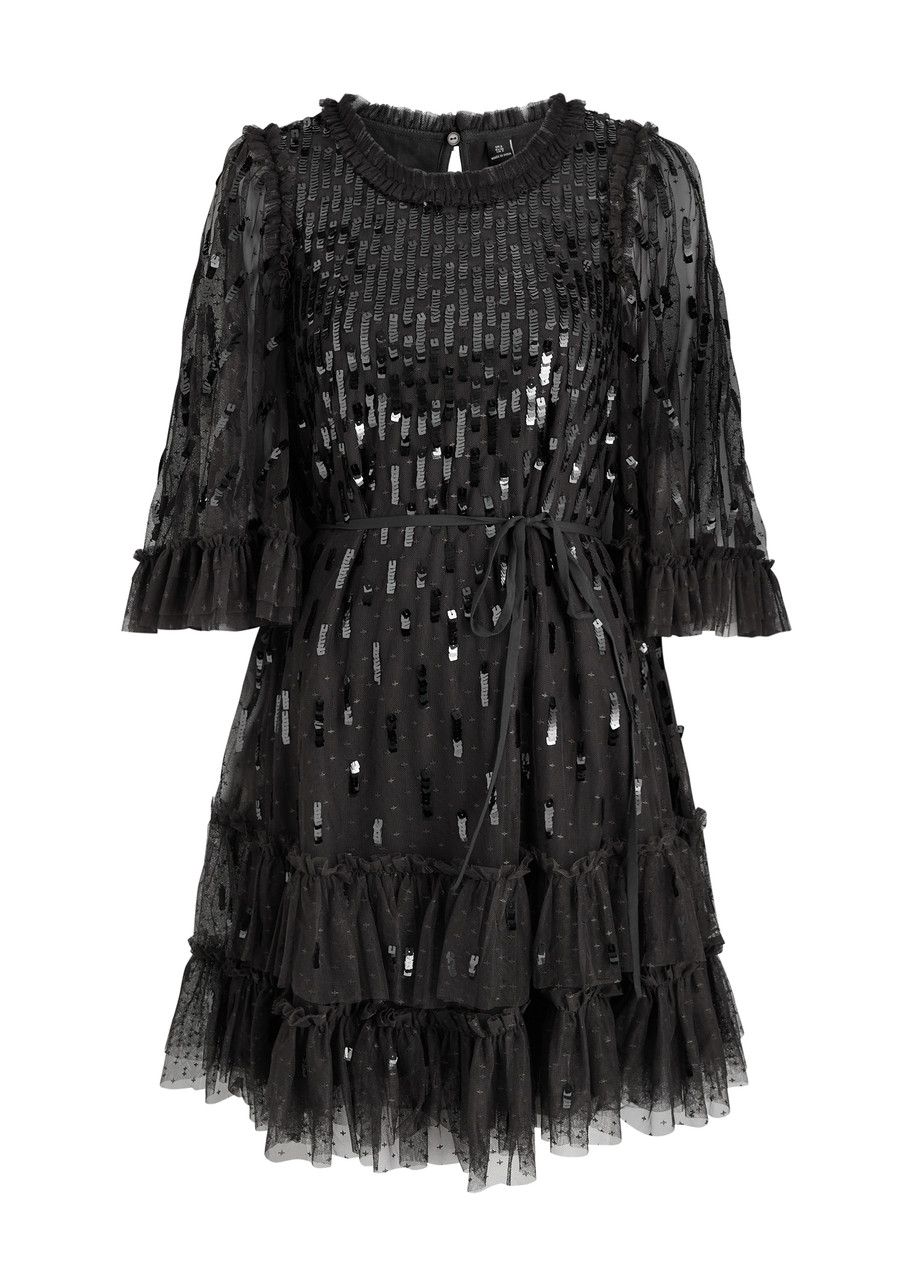 Needle & Thread Sequin Dash Embellished Tulle Mini Dress - Black - M