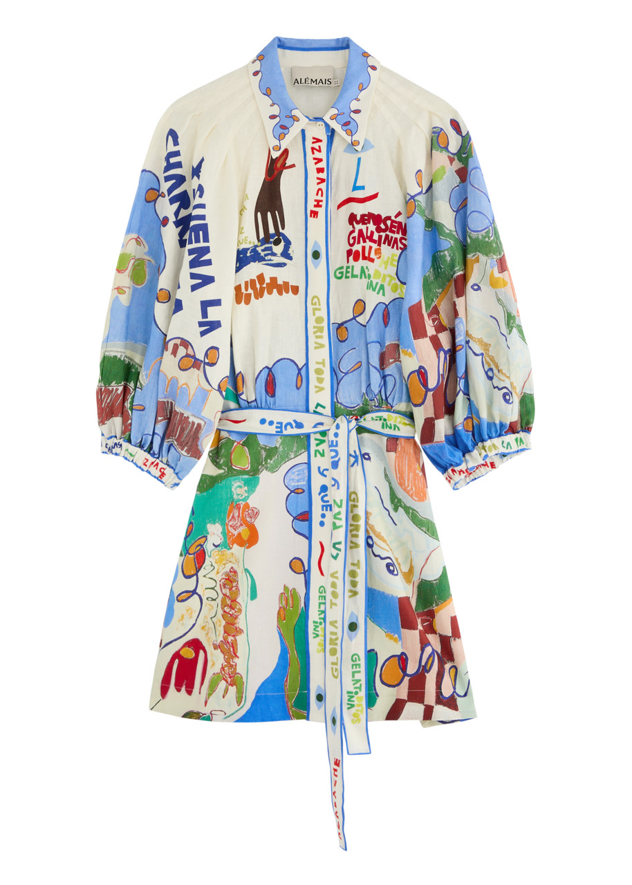 Alemais Nadia Printed Flax Mini Shirt Dress - Multicoloured - S