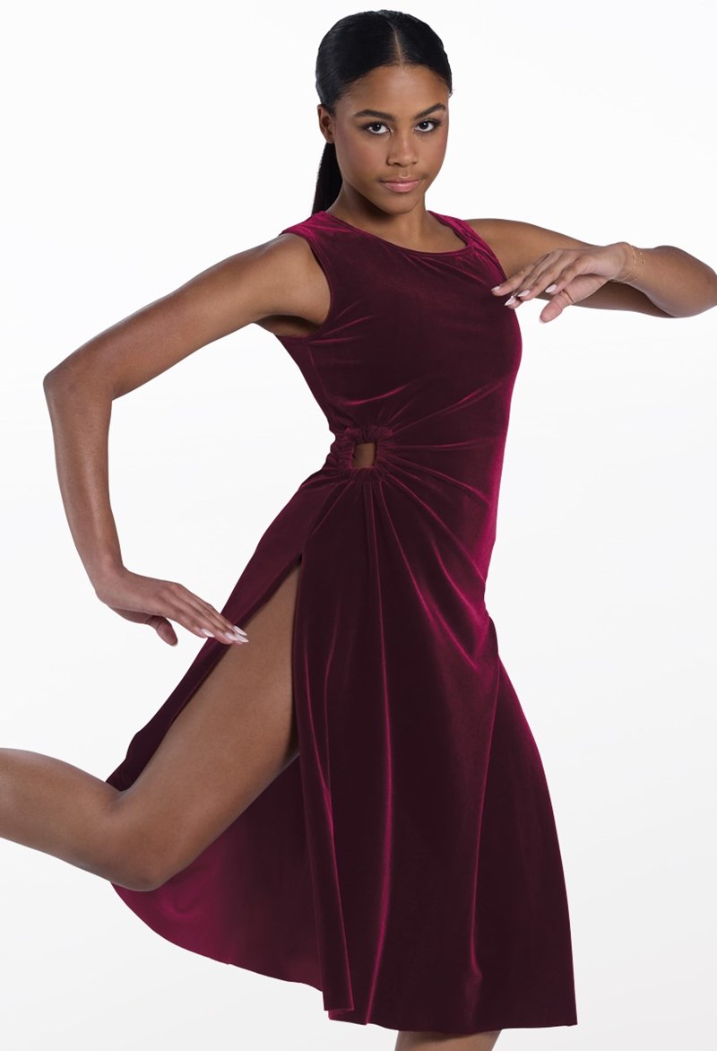Velvet Midi Dress - Black Cherry - Large Child - Dance Dress